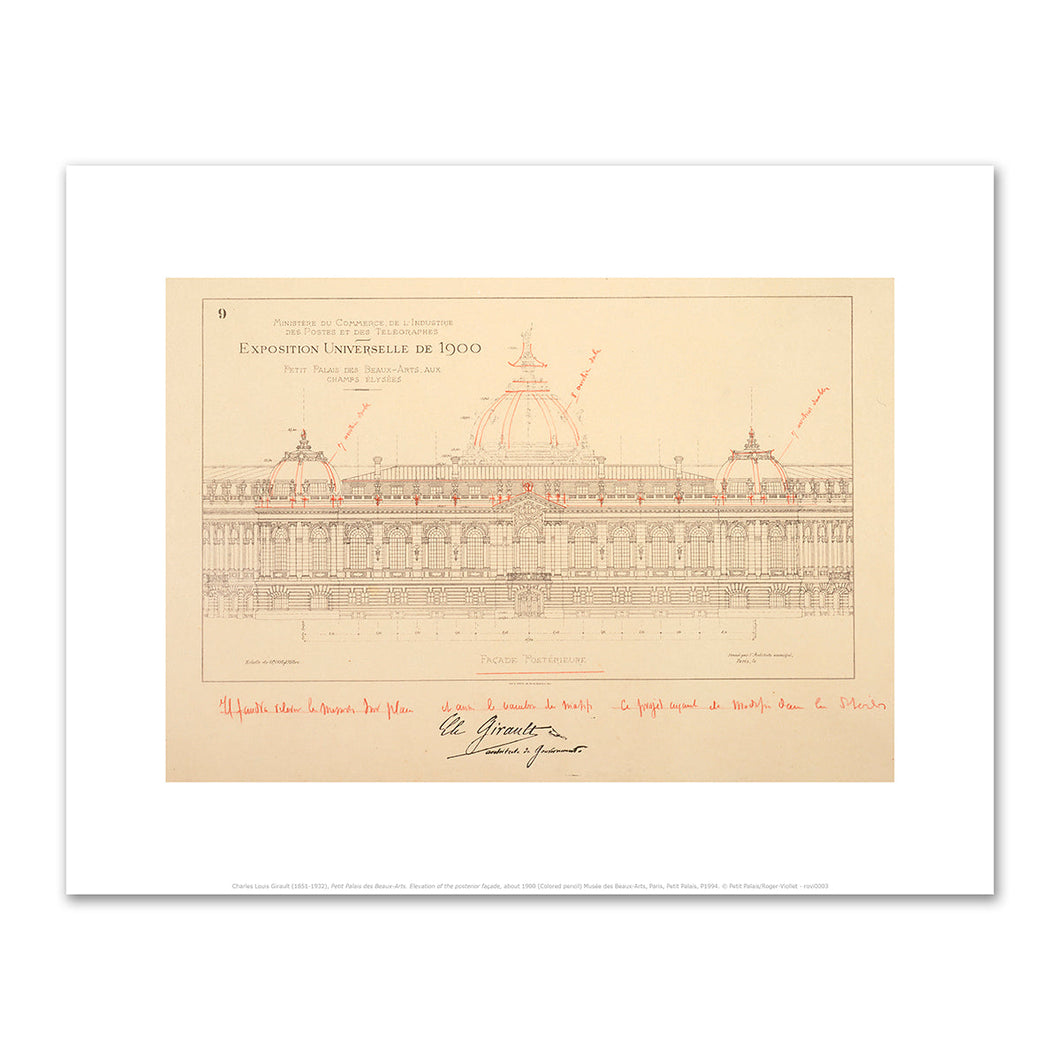 Charles Louis Girault, Petit Palais des Beaux-Arts. Elevation of the posterior façade, about 1900, Fine Art prints in various sizes by 1000Artists.com